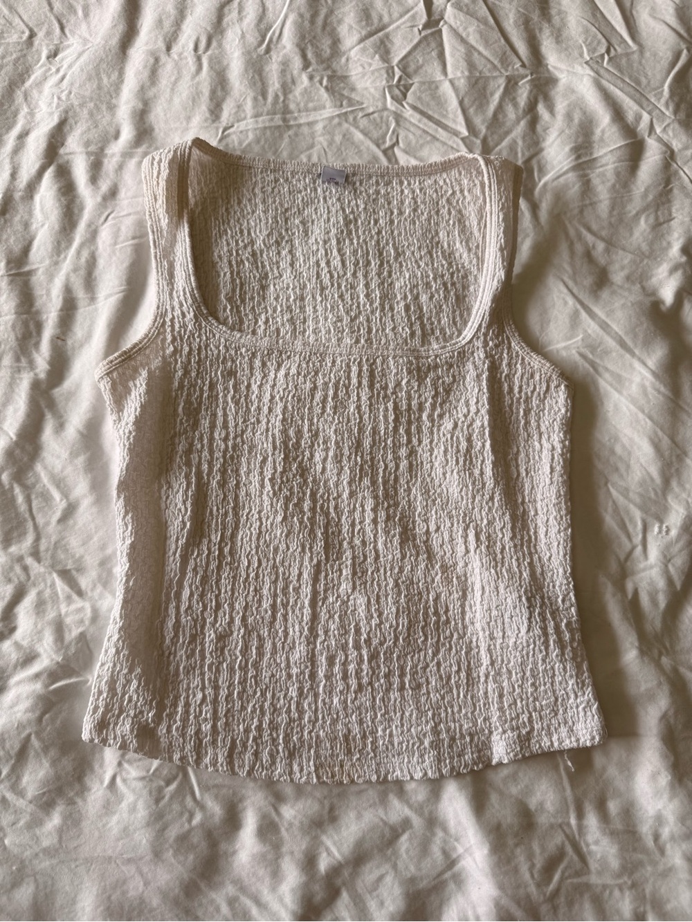 Old Navy White Textured Square-Neck Tank